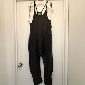 Washed Black Free People Hot Shot Onesie with Pockets